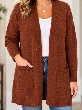 Love Ellie Open-Front Brown Chestnut Cardigan with Front Pockets Sz Large